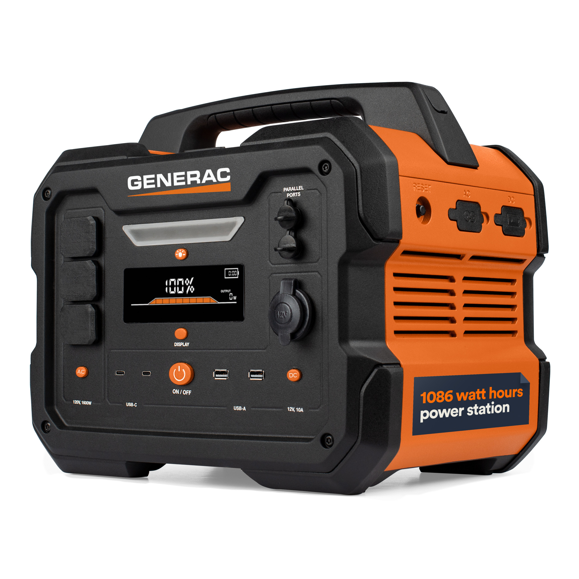 Generac GB1000 Power Station, 3200 Surge Watts, 1600 Rated Watts, 1086 Wh Battery Capacity, Model# 8025